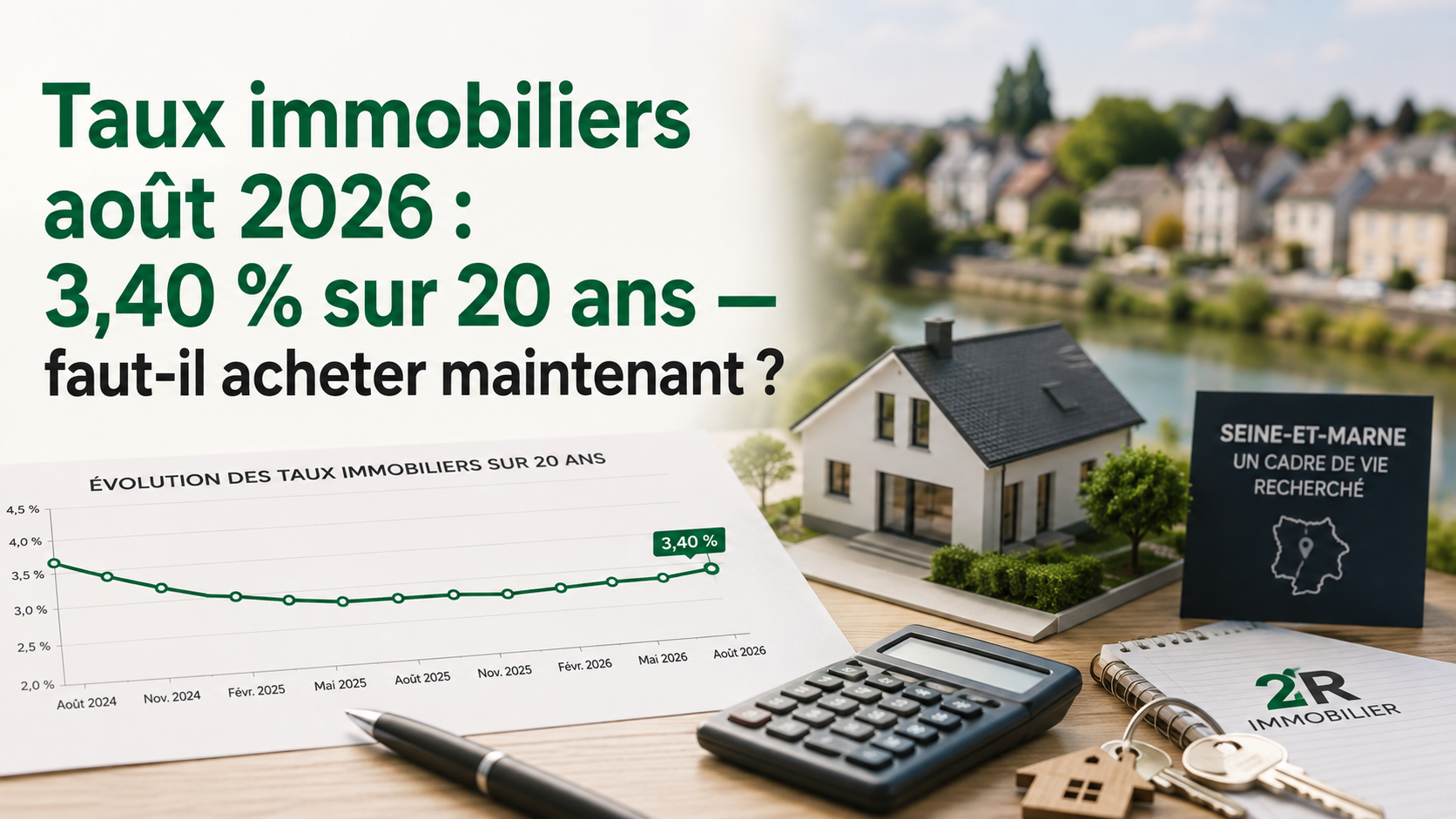 Taux immobiliers août 2026 : 3,40 % sur 20 ans — faut-il acheter maintenant à Lagny-sur-Marne ?